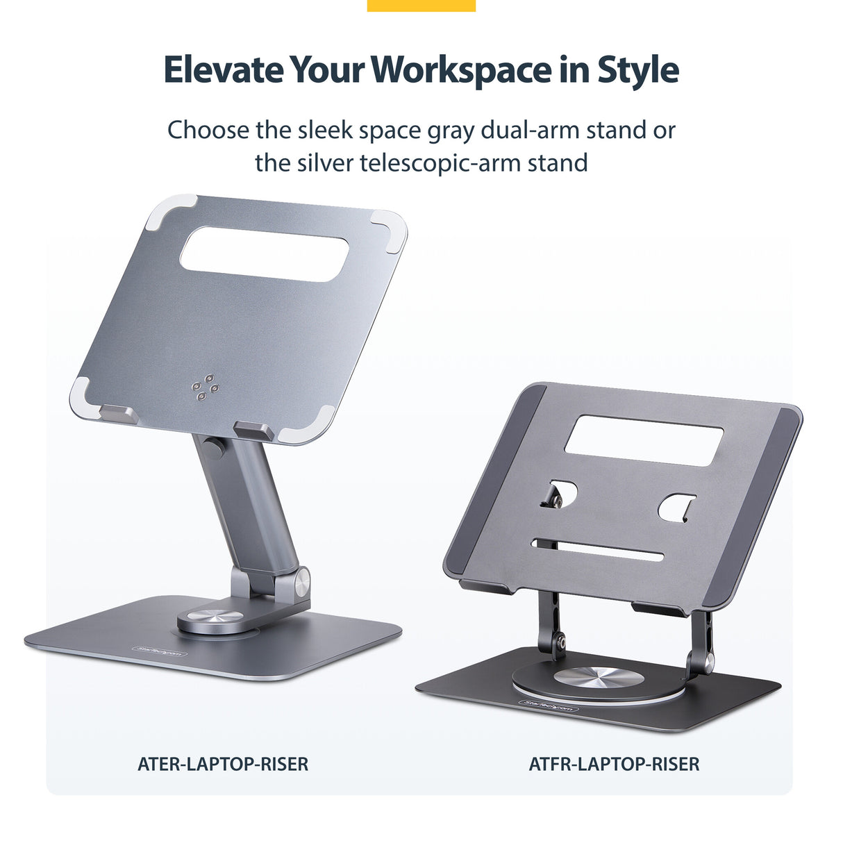 StarTech.com Rotating Laptop Stand, 360 Swivel, Ergonomic Desk Riser for Computer, Elevated Tray w/ Adjustable Tilt, Max 11lb/5kg, Aluminum Build, Portable Design