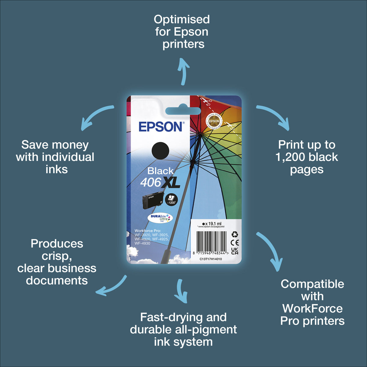 Epson Singlepack Black 406XL Umbrella DURABrite Ultra Ink