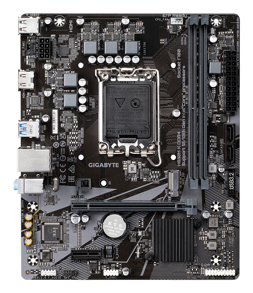 GIGABYTE H610M K DDR4 Motherboard - Supports Intel Core 14th Gen CPUs, 3+1+1 Phases Hybrid Power Design, up to 3200MHz DDR4, 1xPCIe 3.0 M.2, GbE LAN, USB 3.2 Gen 1