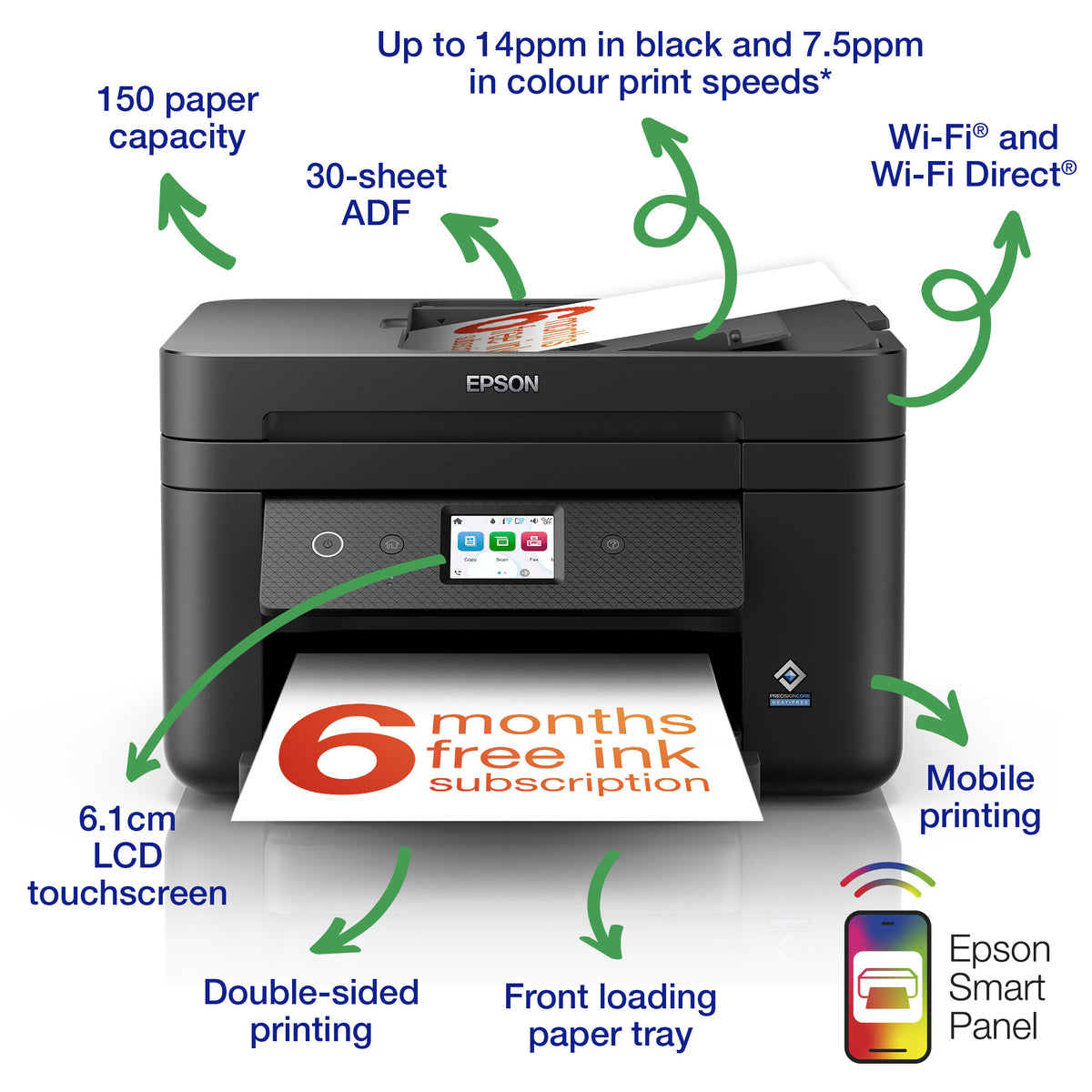 Epson WorkForce WF-2960DWF C11CK60401 Impresora InkJet, Multifunción, A4, WiFi/USB, Fax, Dúplex, Pantalla Táctil LCD