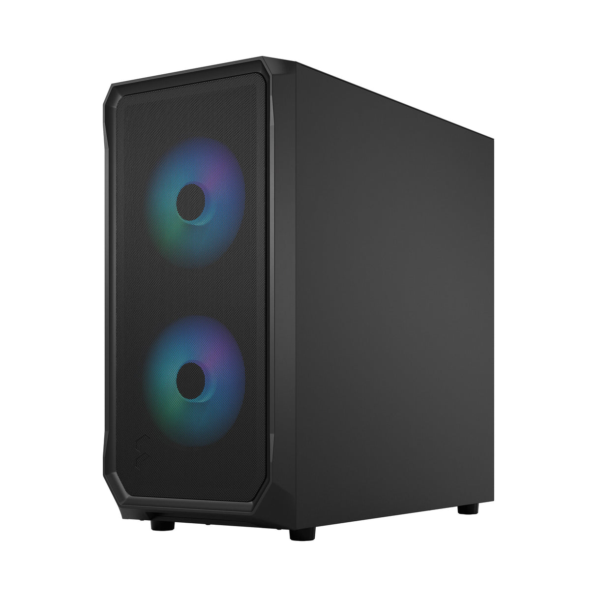 Fractal Design Focus 2 RGB (Black TG) Boîtier de jeu avec fenêtre en verre transparent, ATX, 2 ventilateurs RVB, contrôleur RVB, façade en maille, système de carénage innovant