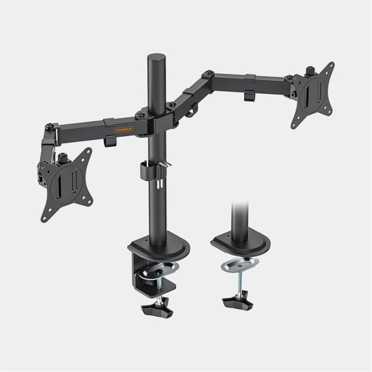 VonHaus Dual Monitor Stand for 13-32 Inch Screens, Twin Monitor Mount with Desk Clamp, Height Adjustable, Easy Assemble Stand with Full Tilt, Rotation & Swivel Arms, VESA 75x75 & 100x100mm