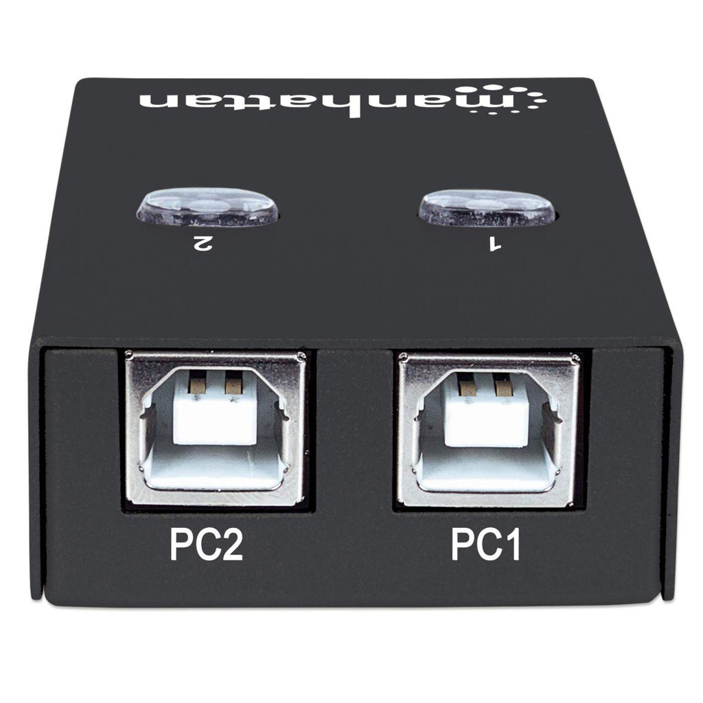 Manhattan USB-A Automatic Sharing Switch, 2x USB-B Ports, 480 Mbps (USB 2.0), Dual Control (Auto-Sensing or Manual), USB powered (no external power supply required), inc 1x 1.5m USB-A to USB-B cable
