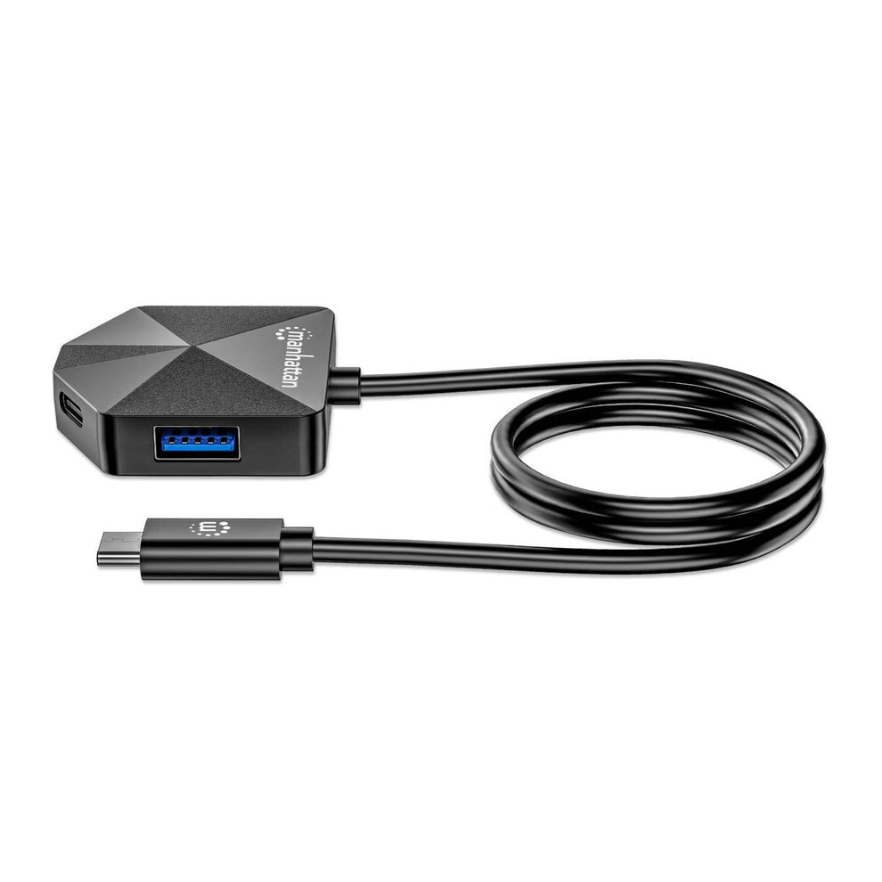 Manhattan USB-C & USB-A Combo Dock/Hub, Ports (4): USB-A (x2) and USB-C (x2), 5 Gbps (USB 3.2 Gen1 aka USB 3.0), Angled Shape for Easy Port Access, External Power Supply Not Needed, Universal for all devices, SuperSpeed USB, Black, Three Year Warranty