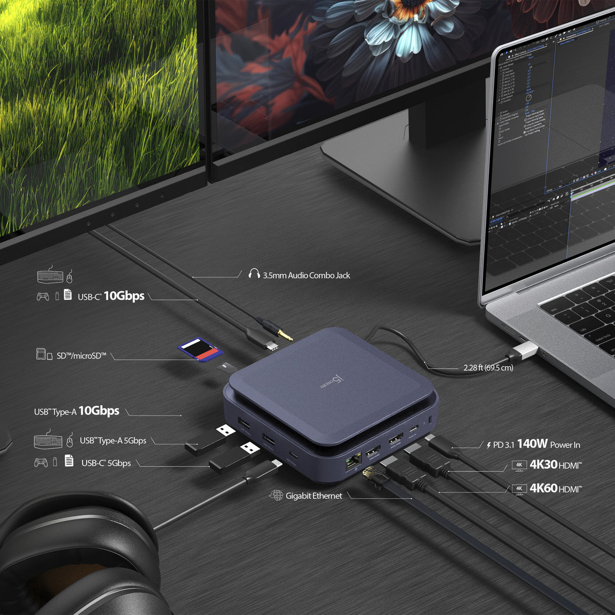 j5create JCD3196 Type-C Dock Dual 4K HDMI™, Black