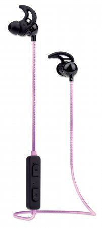 Manhattan Bluetooth In-Ear Headset, Multi Coloured Cable Light, Omnidirectional Mic, Integrated Controls, Ear Hook for Secure Fit, 5 hour usage time (approx), Max Range 10m, Bluetooth v4.0, Rainproof, USB-A charging cable incl, 3 Year Warranty