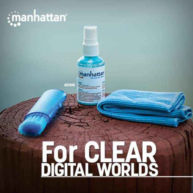 Manhattan LCD Cleaning Kit (mini), Alcohol-free, Includes Cleaning Solution (60ml), Brush and Microfibre Cloth, Ideal for use on monitors/laptops/keyboards/etc, Three Year Warranty