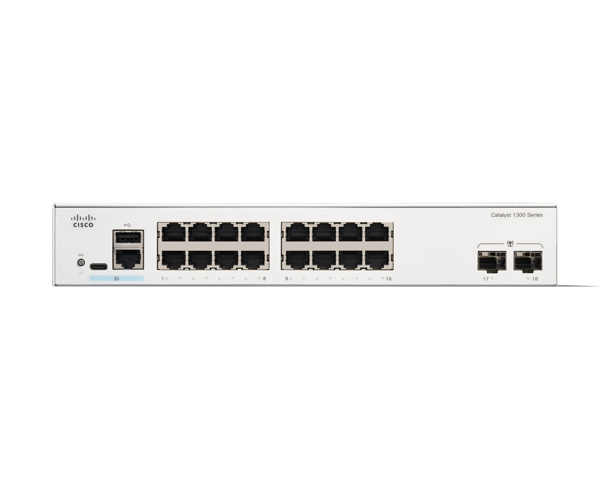 Cisco Catalyst 1300-16T-2G Managed Switch, 16 Port GE, 2x1GE SFP, Limited Lifetime Protection (C1300-16T-2G)