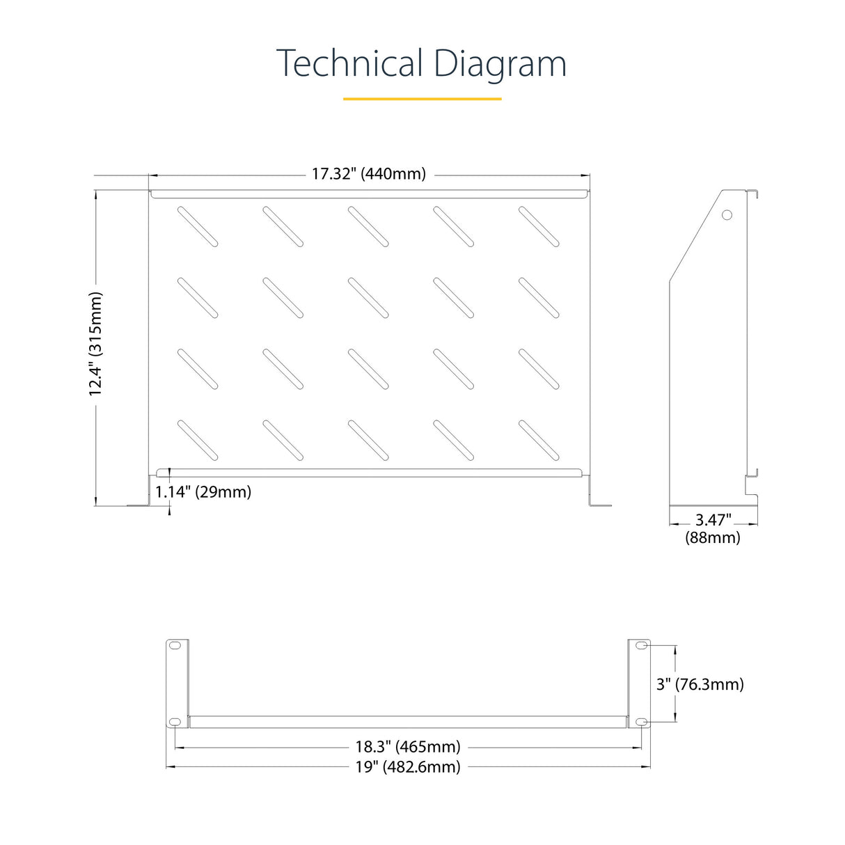 StarTech.com 2U Vented Server Rack Shelf, 12" (31.5cm) Mounting Depth, Cantilever Tray For 19" Rack/Cabinet, Heavy-Duty Steel, Up To 25lb/11.3kg, Includes Cage Nuts/Screws