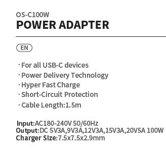Origin Storage 100W USB-C Adapter with UK Cable