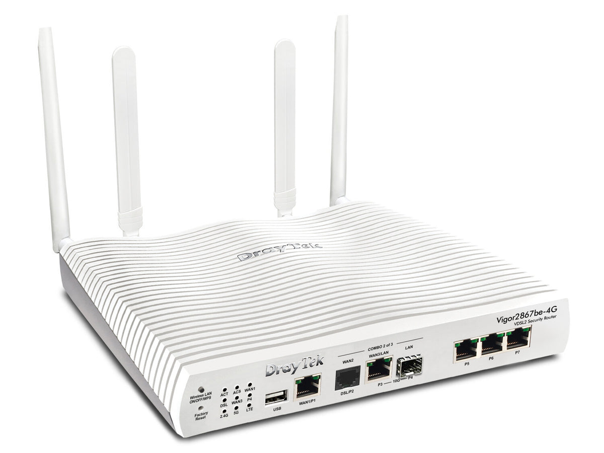 DrayTek Vigor 2867be-4G Multi-Gigabit Multi-WAN VDSL & FTTP Firewall VPN Router with BE7200 Wireless and integrated 4G/LTE Modem