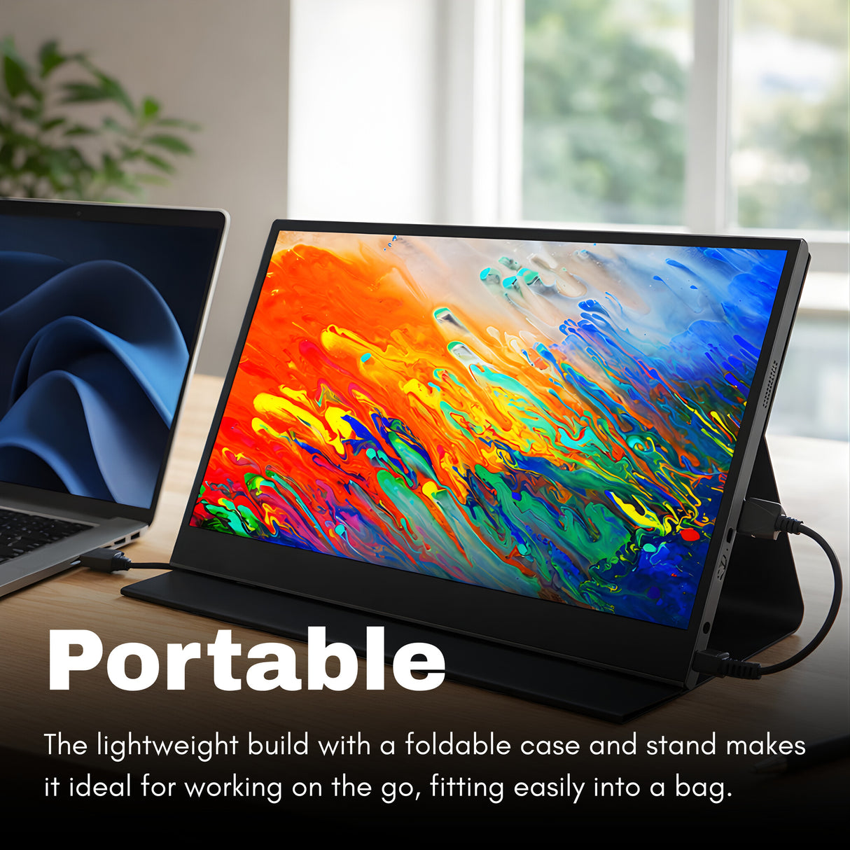 Origin Storage 15.6 Inch Full HD 60Hz IPS Portable Monitor with USB-C Mini HDMI & Speakers with Foldable Case & Stand