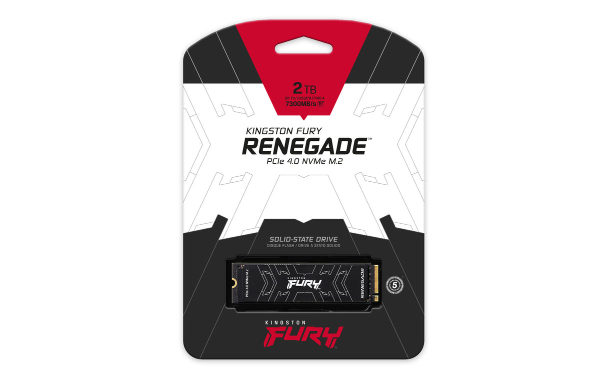 Kingston FURY Renegade (SFYRS/2000G) Interface NVMe M.2 2 To, PCIe 4.0, SSD 2 280, lecture 7 300 Mo/s, écriture 7 000 Mo/s, compatible PlayStation 5, garantie 5 ans