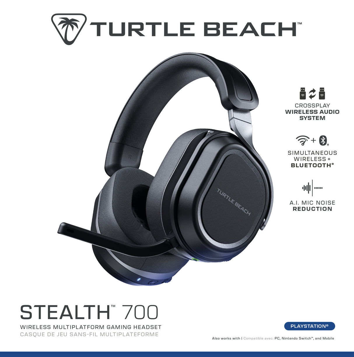 Turtle Beach Stealth 700 Black PlayStation Wireless Gaming Headset with up to 80 hour Battery, Bluetooth, Dual Transmitters and 60mm Speakers for PS5, PS4, PC and Mobile