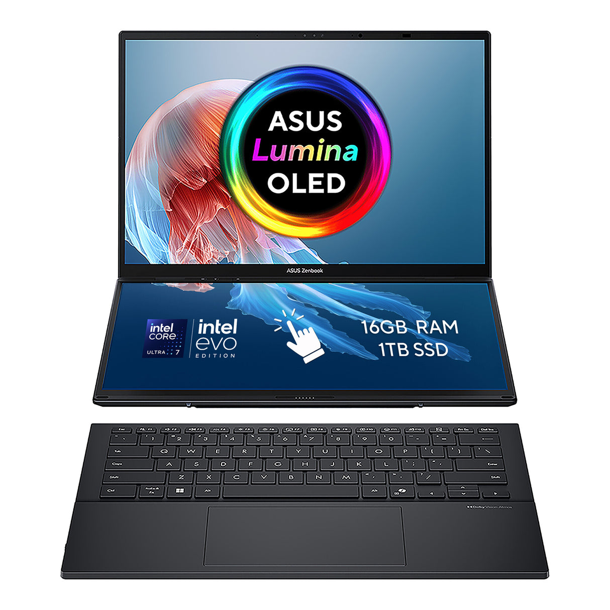 ASUS Zenbook Duo UX8406CA-QL135W Intel Core Ultra 7 255H Hybrid (2-in-1) 35.6 cm (14") Touchscreen WUXGA 16 GB LPDDR5x-SDRAM 1 TB SSD Wi-Fi 7 (802.11be) Windows 11 Home Grey