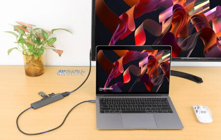 Manhattan USB-C Dock/Hub with Card Reader, Ports (x5): HDMI, USB-A (x2) and USB-C (x2), with Power Delivery (PD) 100W- requires external USB-C charger (not included). USB powered (no external power supply required) when PD is not in use