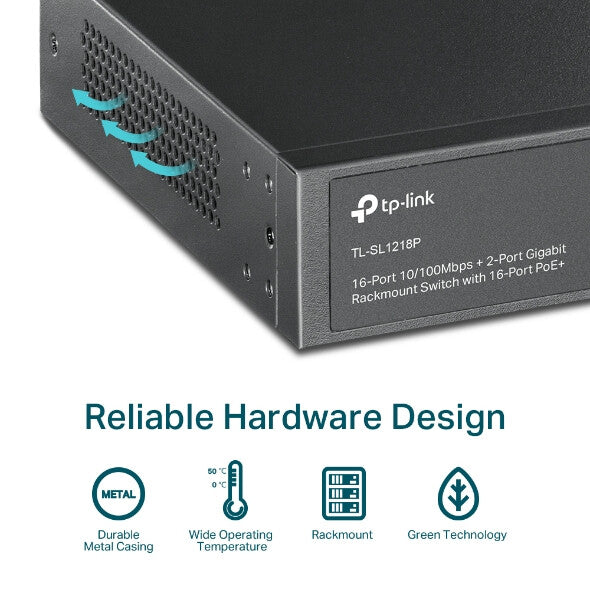 TP-Link 16-Port 10/100 Mbps + 2-Port Gigabit Rackmount PoE Switch with 16-Port PoE+