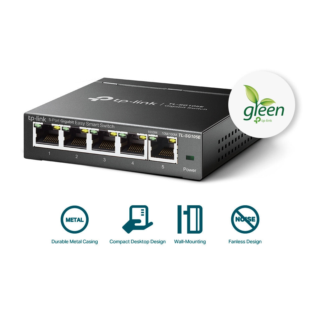 TP-LINK (TL-SG105E) Switch Inteligente Easy Gigabit de 5 Puertos, Caja de Acero