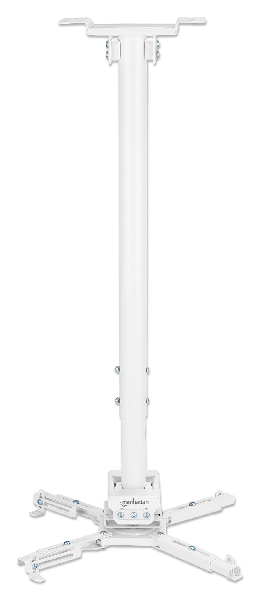 Manhattan Projector Mount, Ceiling, Universal, Full Motion, Height Range: 745 to 1145mm, Max 35kg, White, 360° rotation, +/-20° Tilt, and +/-8° Swivel, Lifetime Warranty