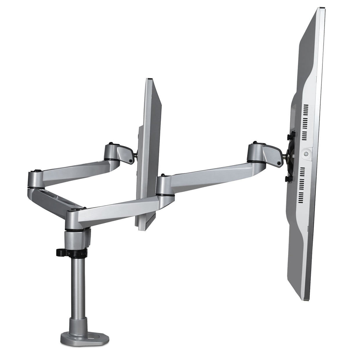 StarTech.com Desk Mount Dual Monitor Arm - Premium Articulating Monitor Arm - up to 30” VESA Mount Displays - Height Adjustable Monitor Mount - Rotate/Tilt/Swivel - Clamp/Grommet - Silver