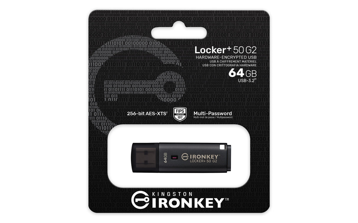 Kingston Technology IronKey 64GB Locker Plus 50 G2, FIPS 197, AES-256