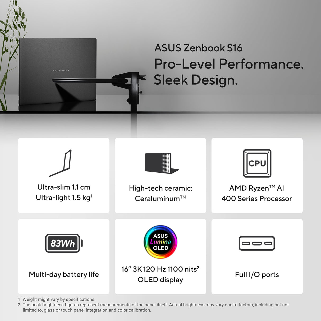 ASUS Zenbook S16 UM5606GA-SR040W Copilot+ PC AMD Ryzen™ AI 7 445 Laptop 40.6 cm (16") Touchscreen 3K 32 GB LPDDR5x-SDRAM 1 TB SSD Wi-Fi 7 (802.11be) Windows 11 Home White