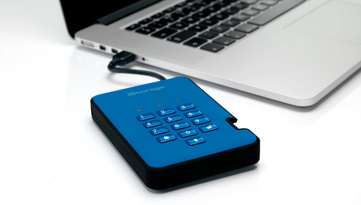 iStorage diskAshur² SSD 2TB Blue | Secure Portable Solid State Drive |AES-XTS 256-bit Hardware Encryption | PIN protected | OS & Platform Independent | TAA Compliant |Brute force hack defence | Dust/Water Resistant