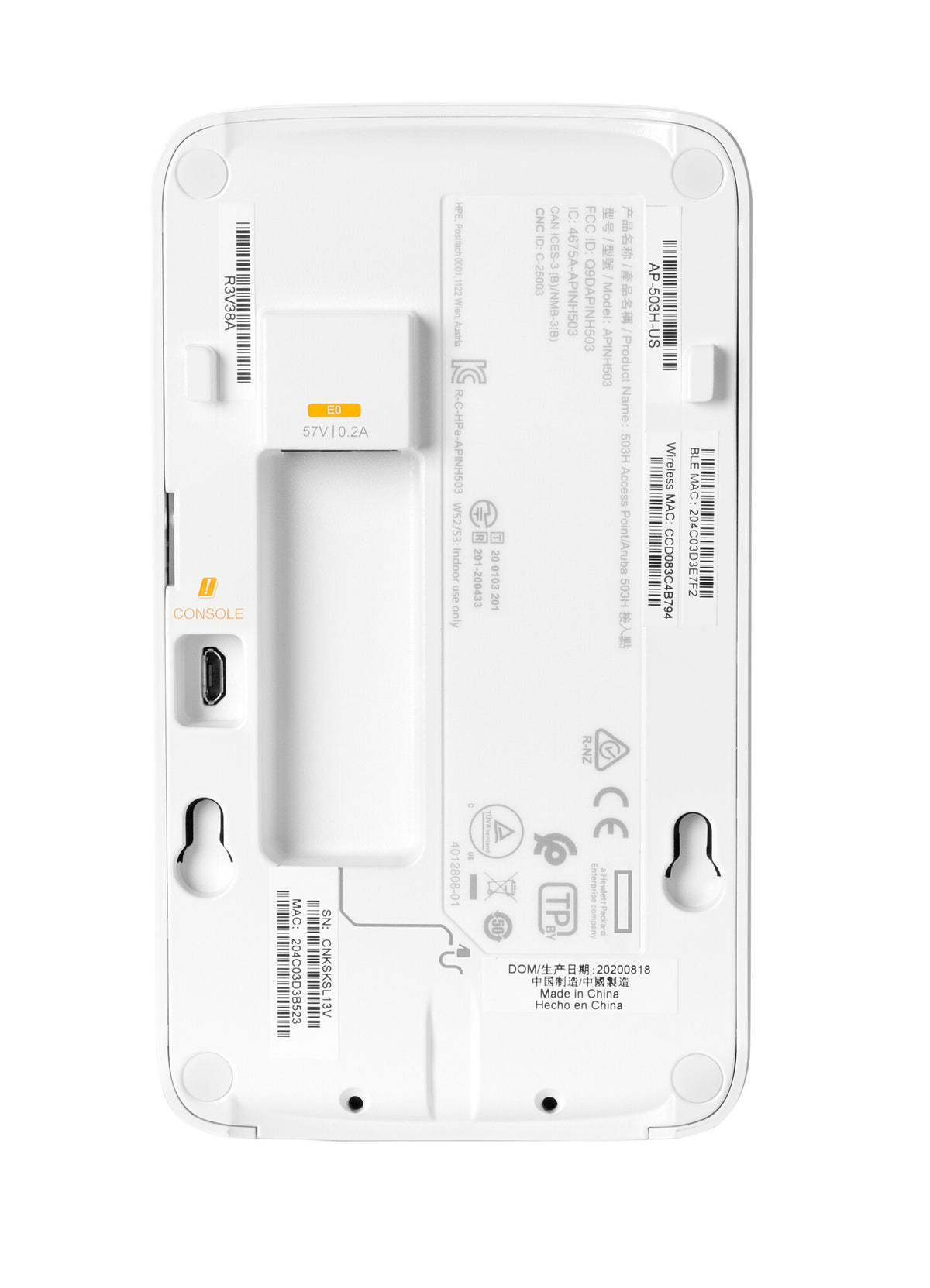 HPE Aruba Networking AP-503H (RW) Dual Radio 802.11ax 2x2 1+2 Ethernet Unified Hospitality AP