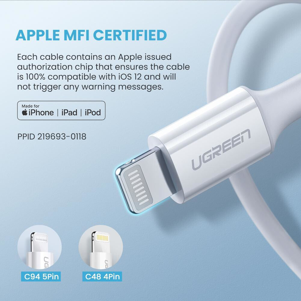 Ugreen 10493 lightning cable 1 m White