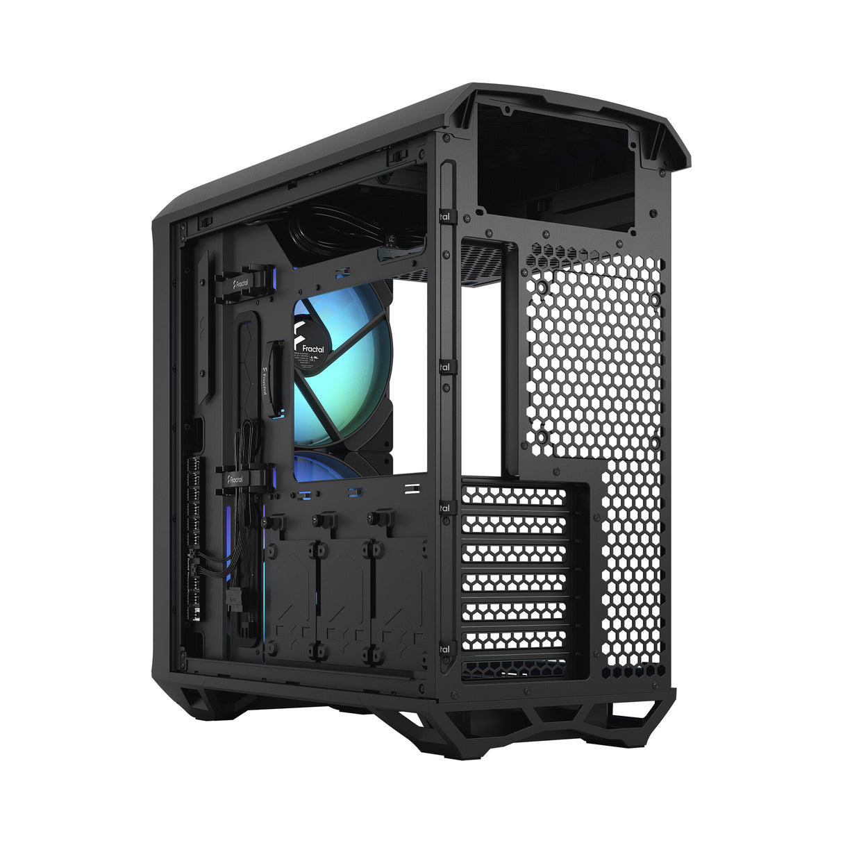 Fractal Design Torrent Compact (Light TG RGB) Caja para juegos con ventanas de vidrio tintado claro, E-ATX, 2 ventiladores RGB, concentrador de ventilador, tira RGB en cubierta de fuente de alimentación, rejilla frontal, USB-C