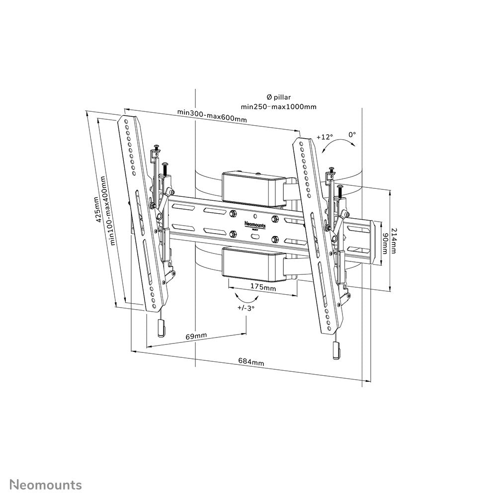 Neomounts WL35S-910BL16 TV pillar mount 40-75" - tiltable - lockable - diam. 25-100 cm