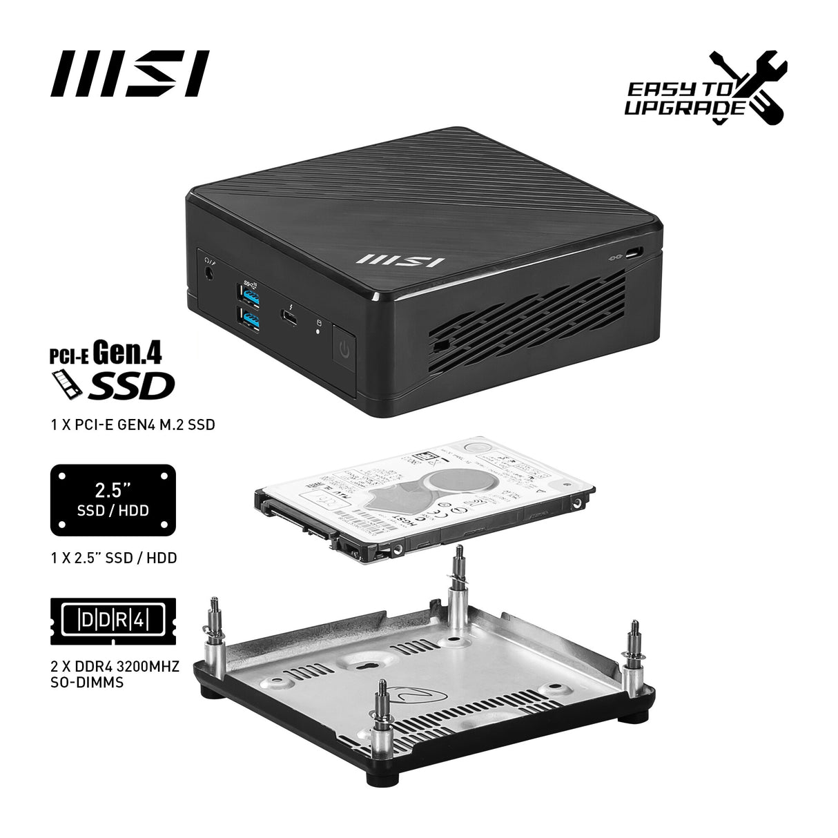 MSI Cubi 5 12M Intel Core i7 1255U Barebone, NUC, SFF, Mini Computer, HTPC, (NO RAM, NO Storage, NO OS), IRIS XE Graphics/ThunderBolt 4/Type C/HDMI/DisplayPort/Dual LAN/WiFi 6E/BT 5.3/VESA