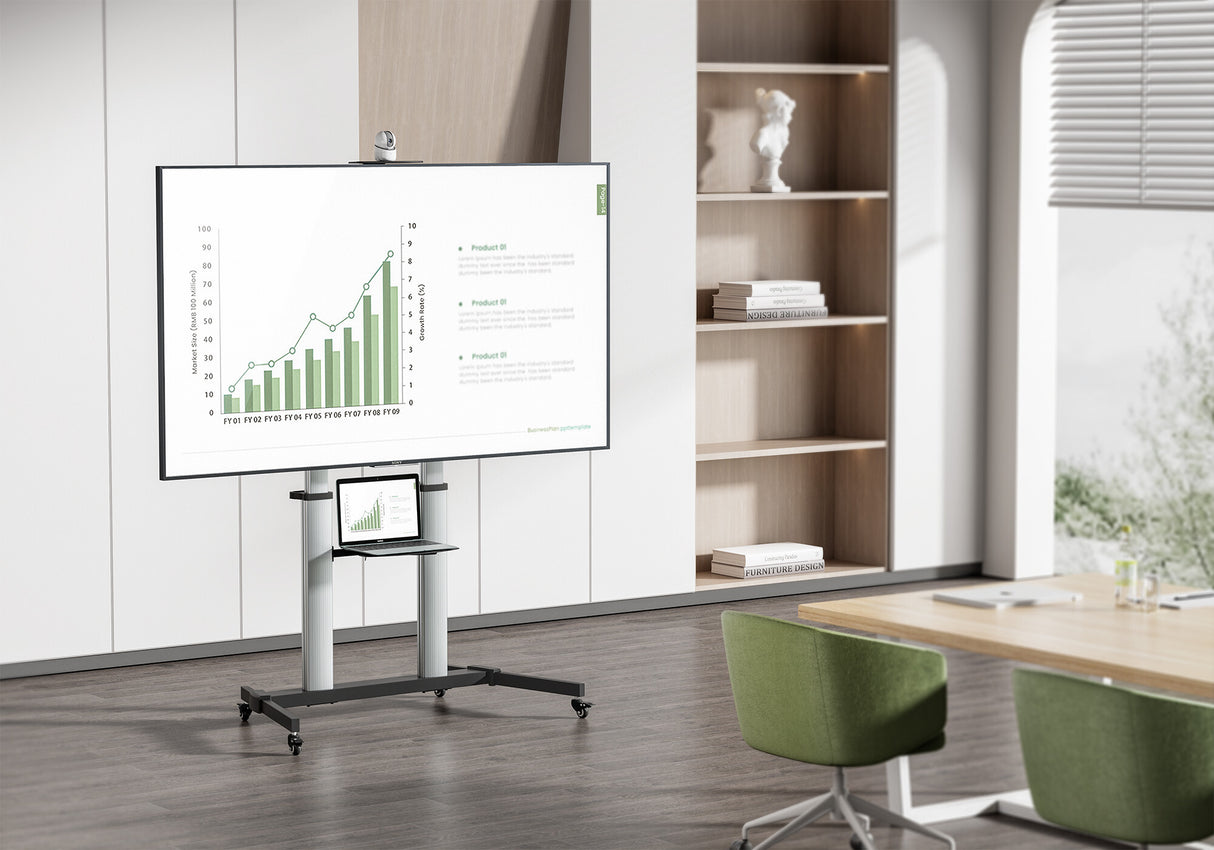 Manhattan Trolley Mound Stand for TV & Monitors, For screens: 37" to 100",VESA compatability:all between 200x200 to 1000x600mm -check the dimensions of the four mounting holes on back of screen to ensure it fits,Max 80kg,Height adjustable 1200 to 1600mm,L