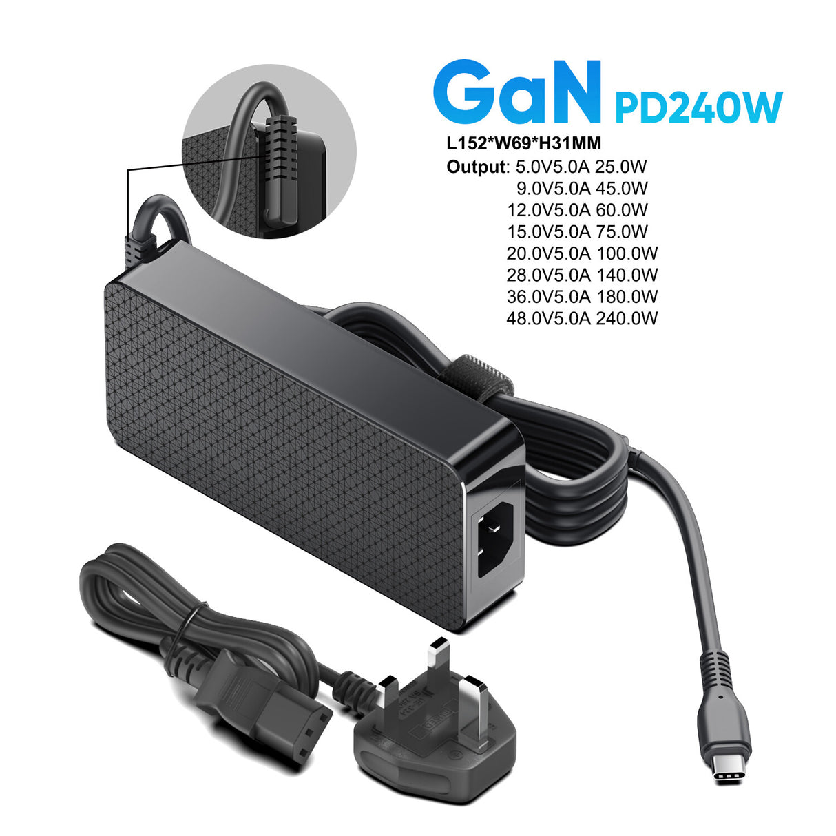 Origin Storage Origin 240W USB-C Adapter with UK Cable