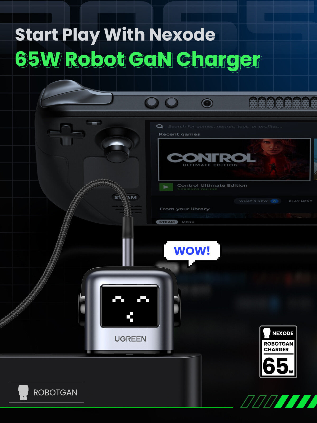 Ugreen USB-A+2C 65W UNO GAN CHARGER Mobile phone, Laptop, Tablet Black AC, USB Indoor