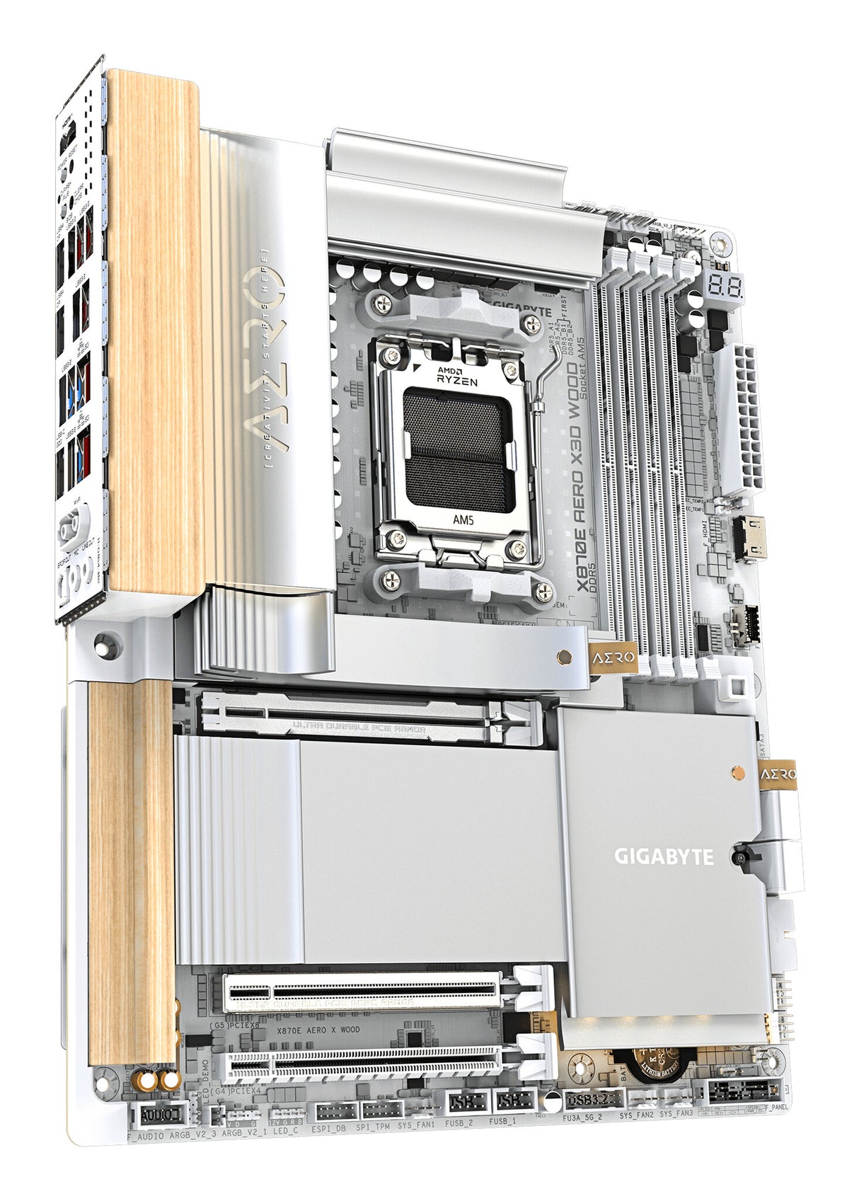 GIGABYTE X870E AERO X3D WOOD Motherboard - Supports AMD Ryzen 9000 CPUs, 16+2+2 Phases Digital VRM, up to 9000Hz DDR5 (OC), 2xPCIe 5.0 + 2xPCIe 4.0, Wi-Fi 7, 5GbE LAN, USB 4