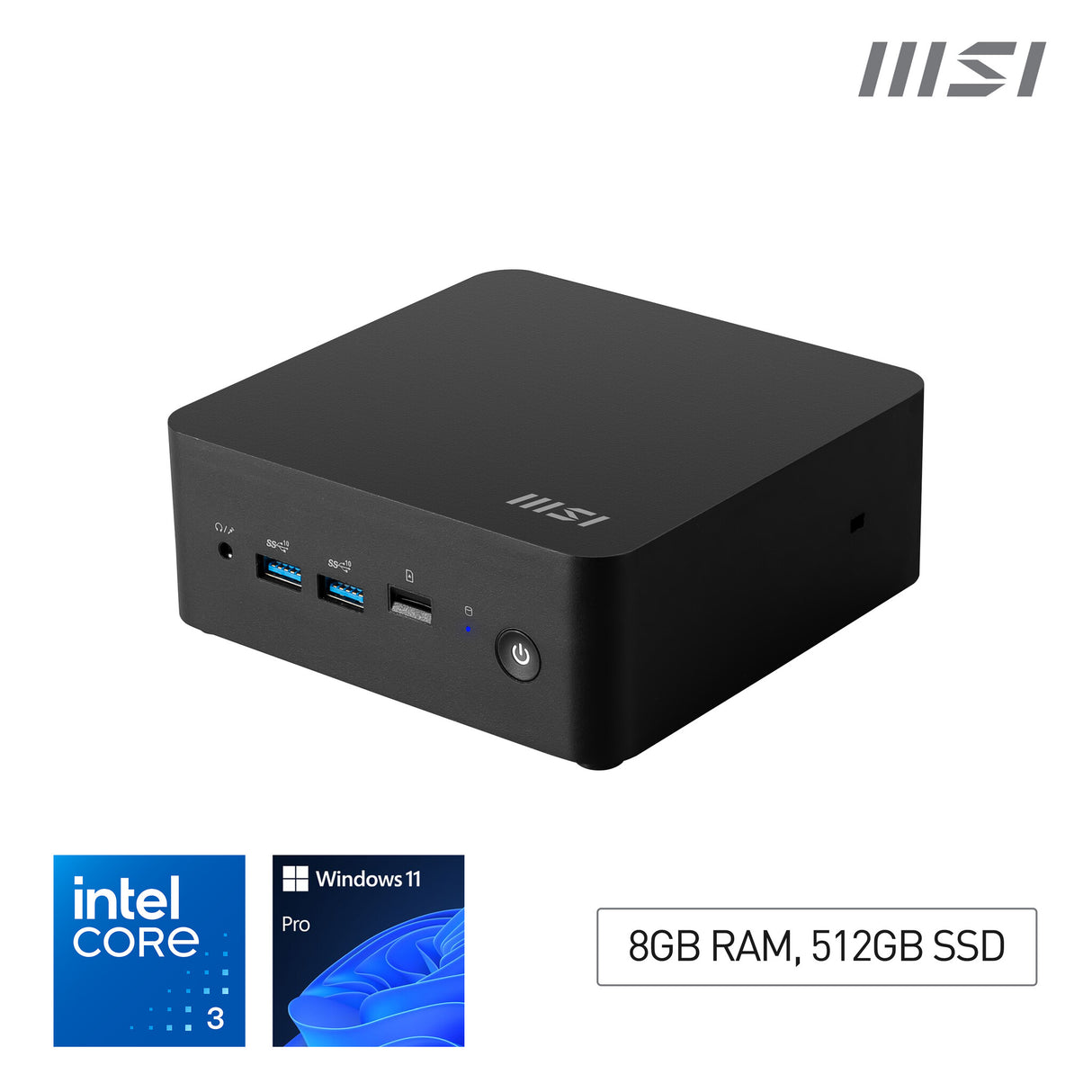 MSI Cubi NUC 1M Intel Core 3 100U Desktop PC, NUC, SFF, Mini Computer, HTPC, (8GB RAM, 512GB Storage, Windows 11 PRO), Intel Graphics/DDR5/Dual ThunderBolt 4/Dual HDMI/Dual LAN/WiFi 6E/BT 5.3/VESA - NUC 1M i3 100U FS 8GB 512GB W11P