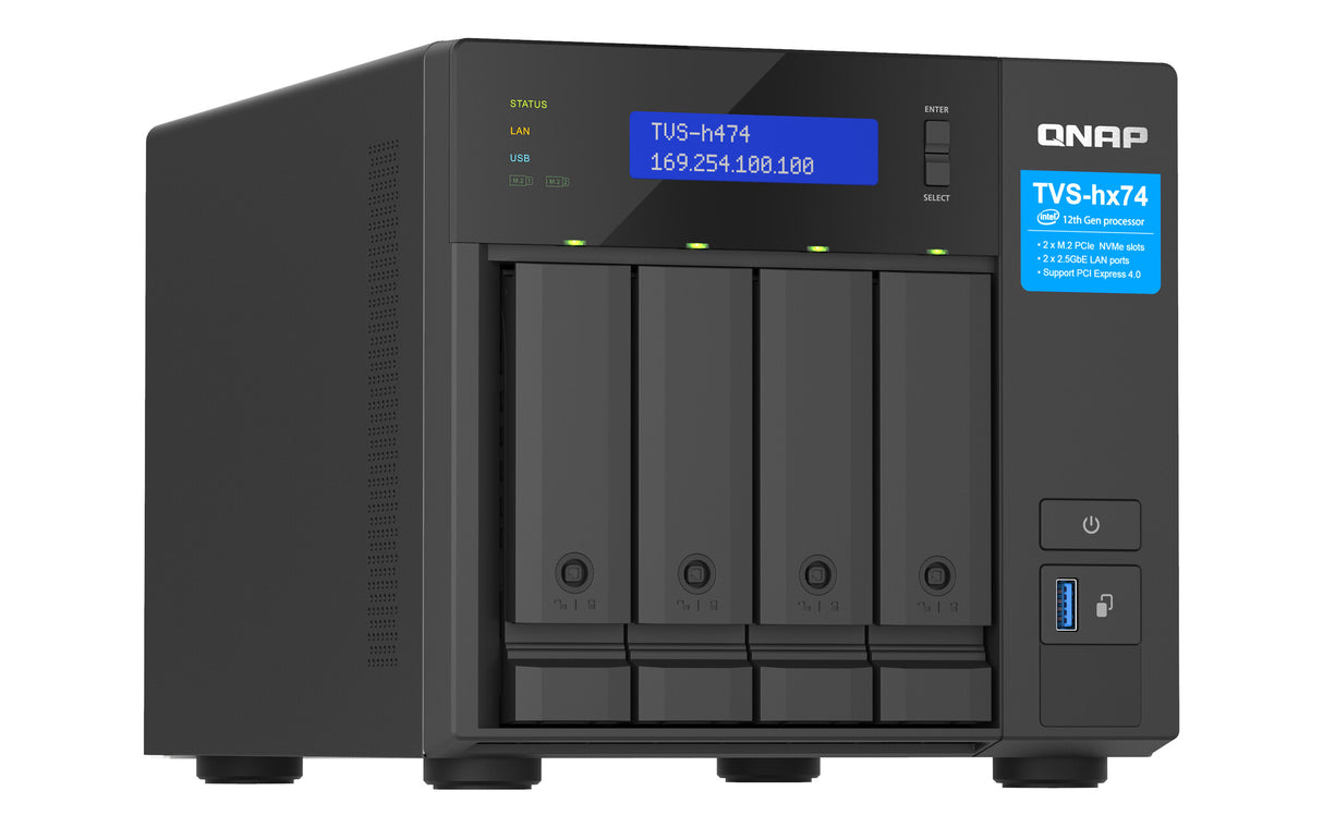 QNAP TVS-H474 NAS Tower Intel® Pentium® G7400 8 GB DDR4 0 TB QuTS hero Black