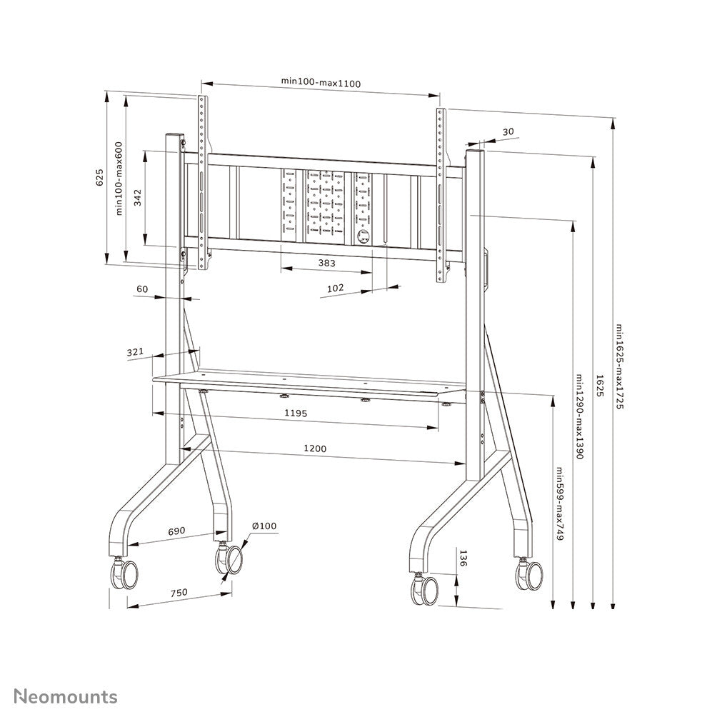 Neomounts FL50-575WH1 TV trolley 65-115" - fast installation - TÜV