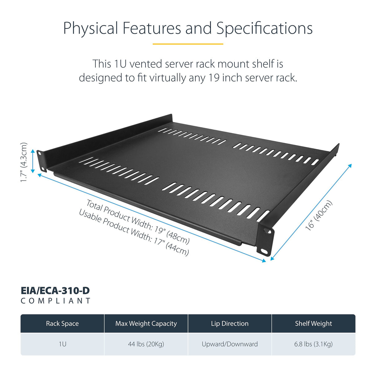 StarTech.com CABSHELF116V2PK rack accessory Rack shelf