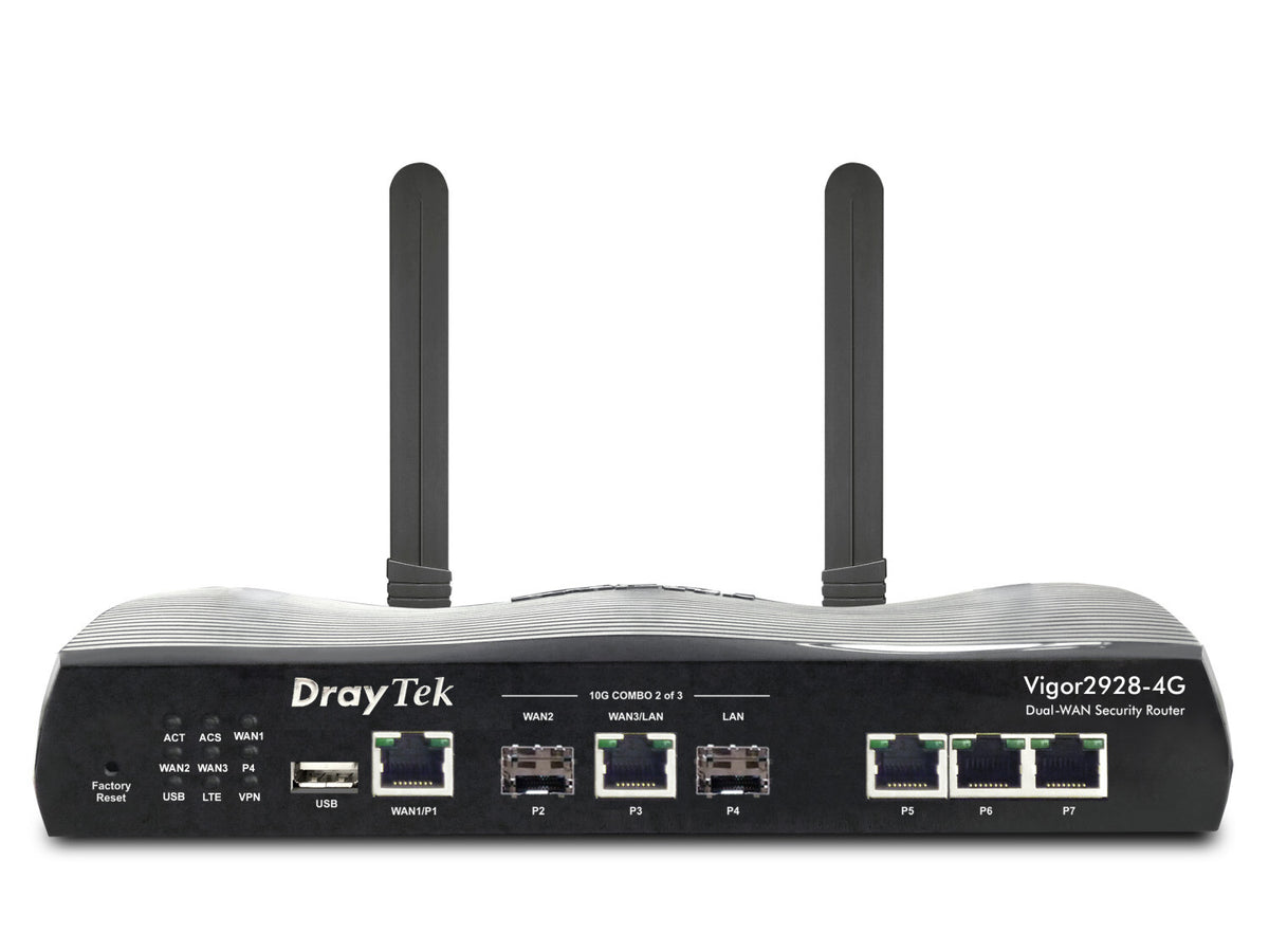 DrayTek Vigor 2928-4G High-Performance Multi-Gigabit Multi-WAN Fibre Firewall VPN Router with Integrated 4G/LTE Modem