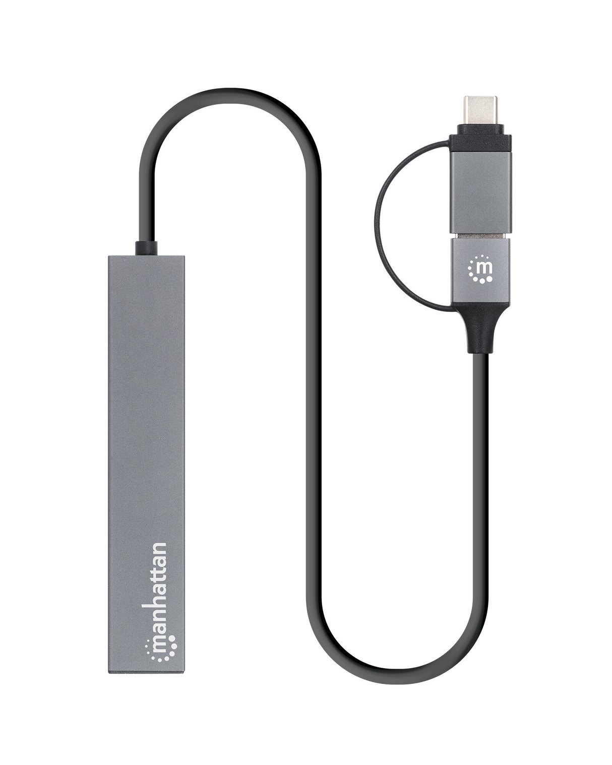 Manhattan USB-C & USB-A Combo Dock/Hub, Ports (4): USB-A (x4), 5 Gbps (USB 3.2 Gen1 aka USB 3.0), USB powered (no external power supply required), Cable 25cm