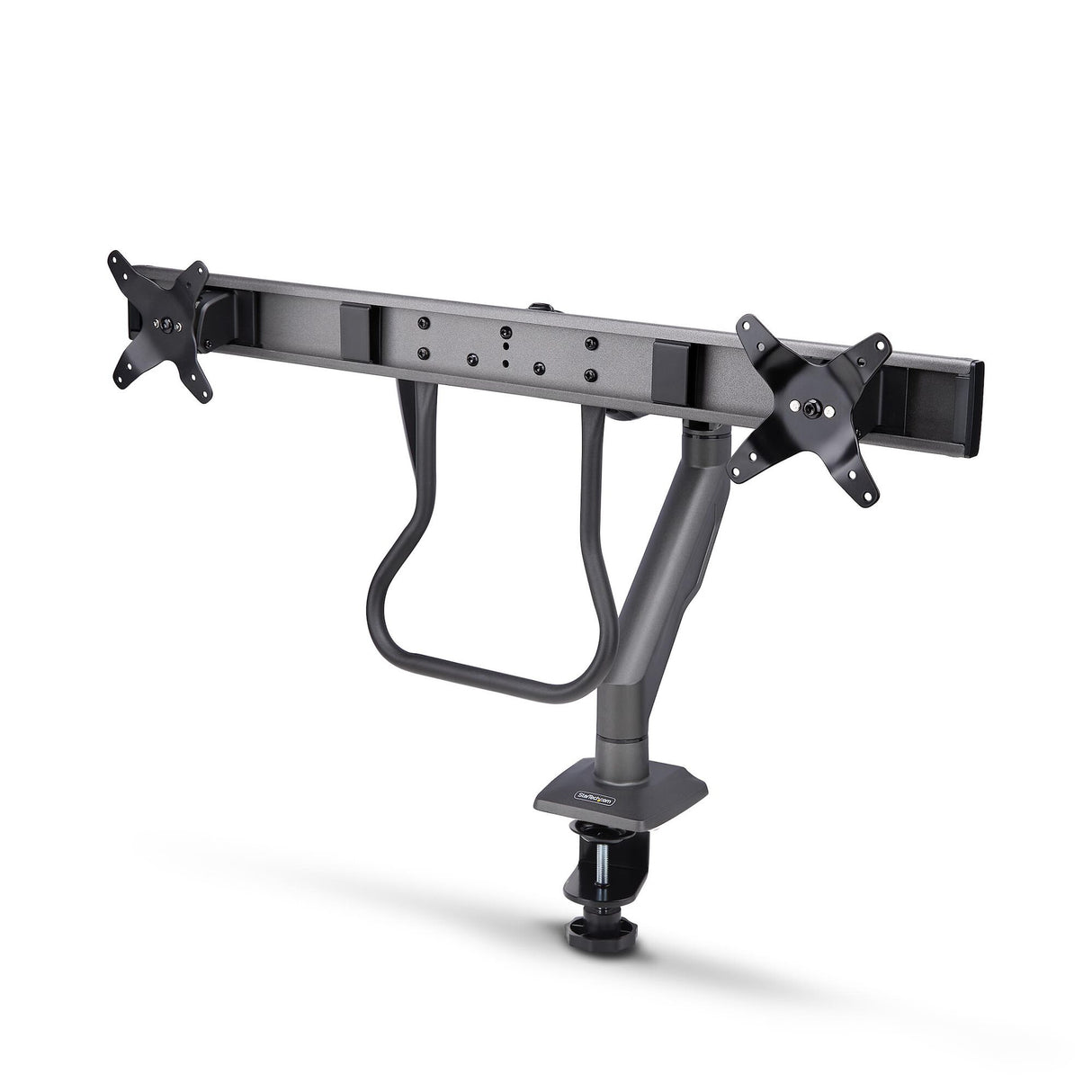 StarTech.com Desk Mount Dual Monitor Arm with Crossbar, Up To 27" Displays, VESA 75x75/100x100, Max 33lb/15kg, C-Clamp, Fully Articulating, Mechanical Spring, TAA