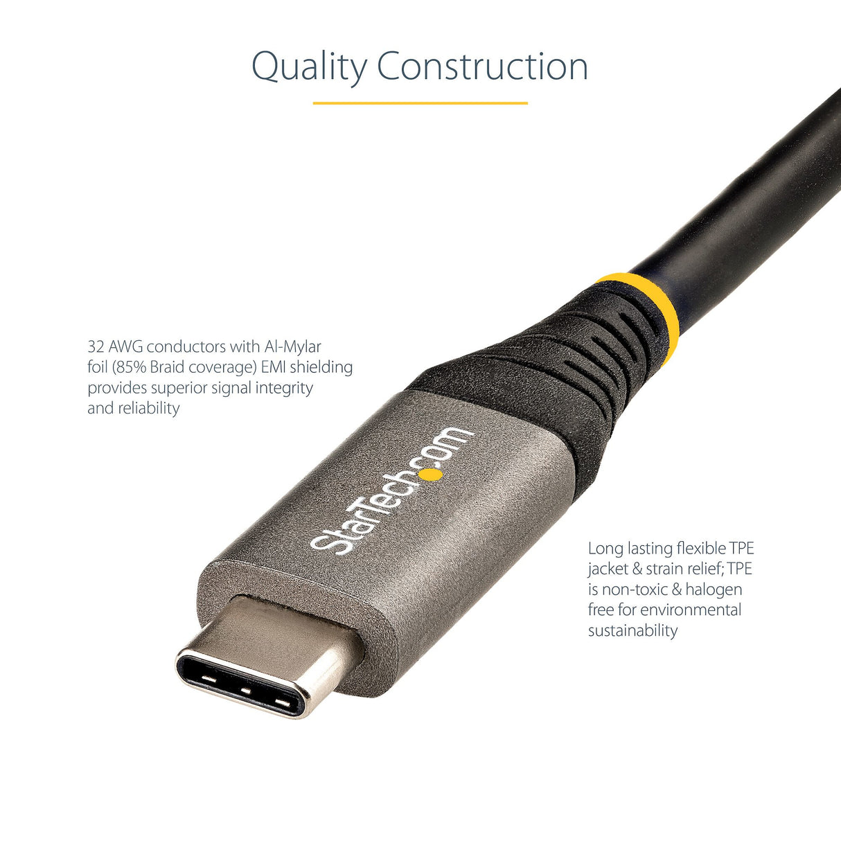StarTech.com 3ft (1m) USB-C Cable, USB 10Gbps, 100W (5A) Power Delivery, 8K 60Hz / 4K 144Hz DP Alt Mode, USB-IF Certified, Thunderbolt Compatible
