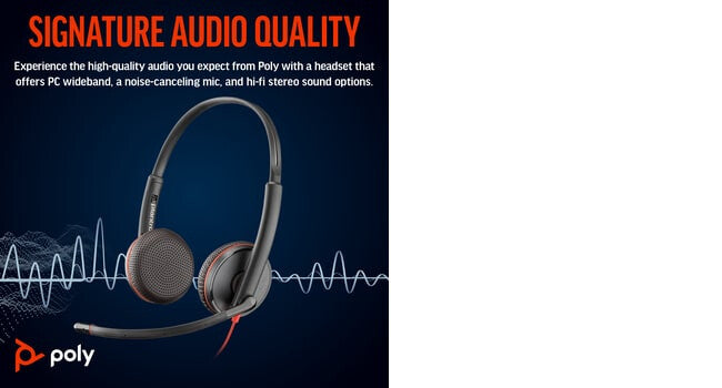 POLY Blackwire 3225 Stereo USB-C Headset +3.5mm Plug +USB-C/A Adapter