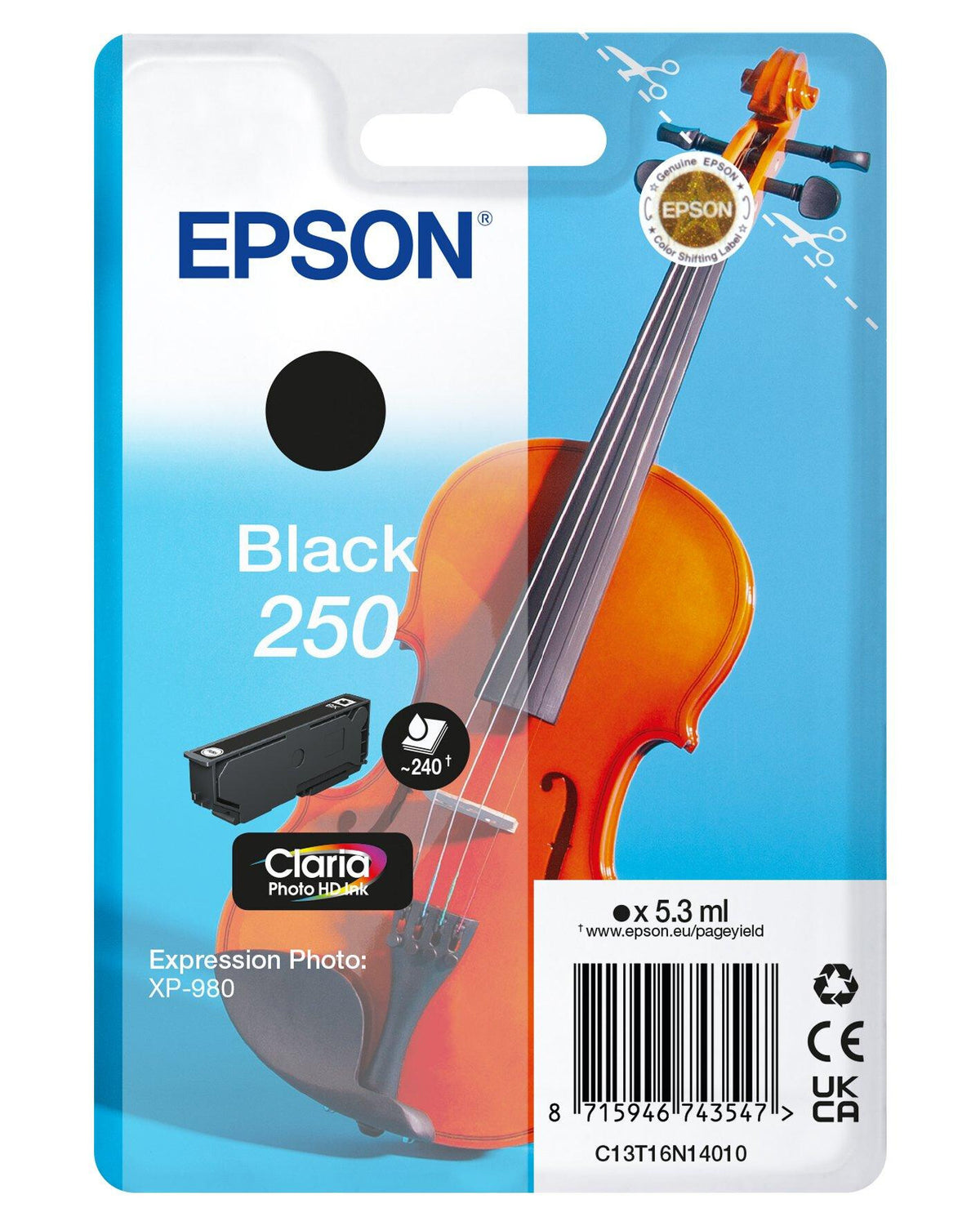 Epson Singlepack Black 250 Violin Claria Photo HD Ink