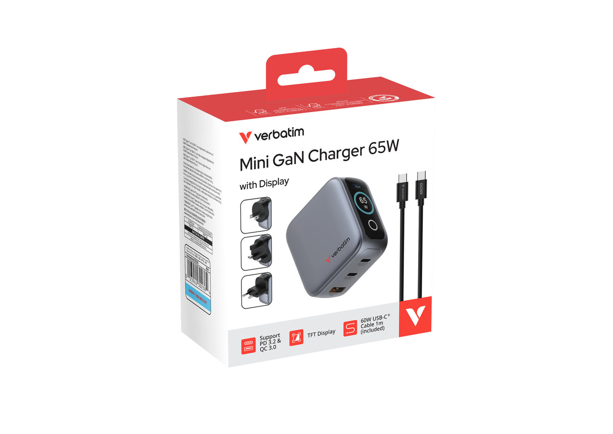 Verbatim Mini GaN Charger 65W with Display
