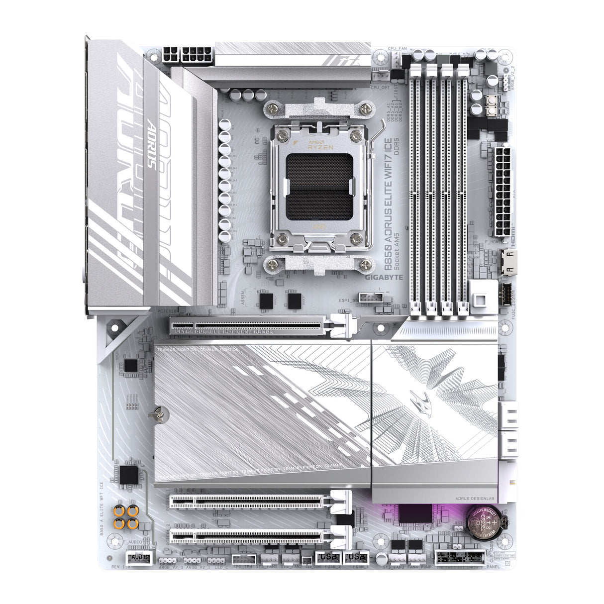 GIGABYTE B850 AORUS ELITE WIFI7 ICE Motherboard - AMD Ryzen 9000 Series CPUs, 14+2+2 Phases Digital VRM, up to 8200MHz DDR5 (OC), 1xPCIe 5.0 + 2xPCIe 4.0 M.2, 2.5 LAN, WIFI 7, USB 3.2 Gen 2x2