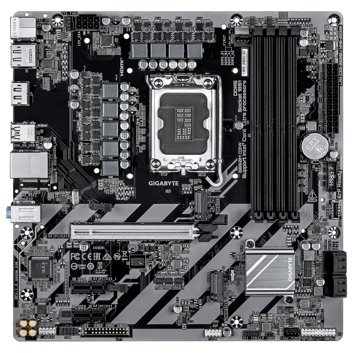 GIGABYTE B860M D3W Motherboard - Intel Core Ultra Series CPUs, 4+1+2 Phases VRM, up to 9066MHz DDR5, 2xPCIe 4.0 M.2, 1GbE LAN, USB 3.2 Gen 1