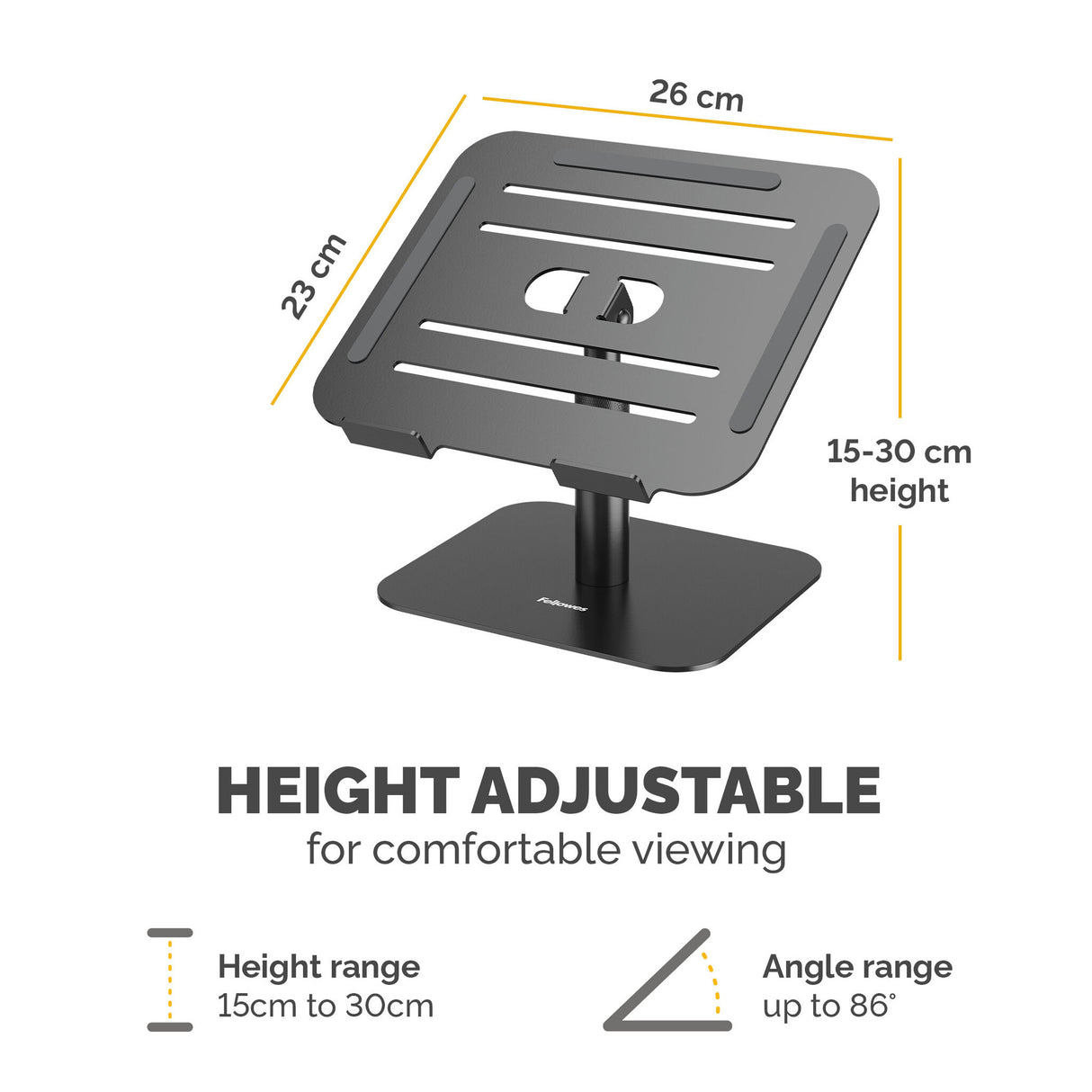 Fellowes Alumia Laptop Riser Desk Based Laptop Stand Max Size 15 inch Max Weight 5kg Black